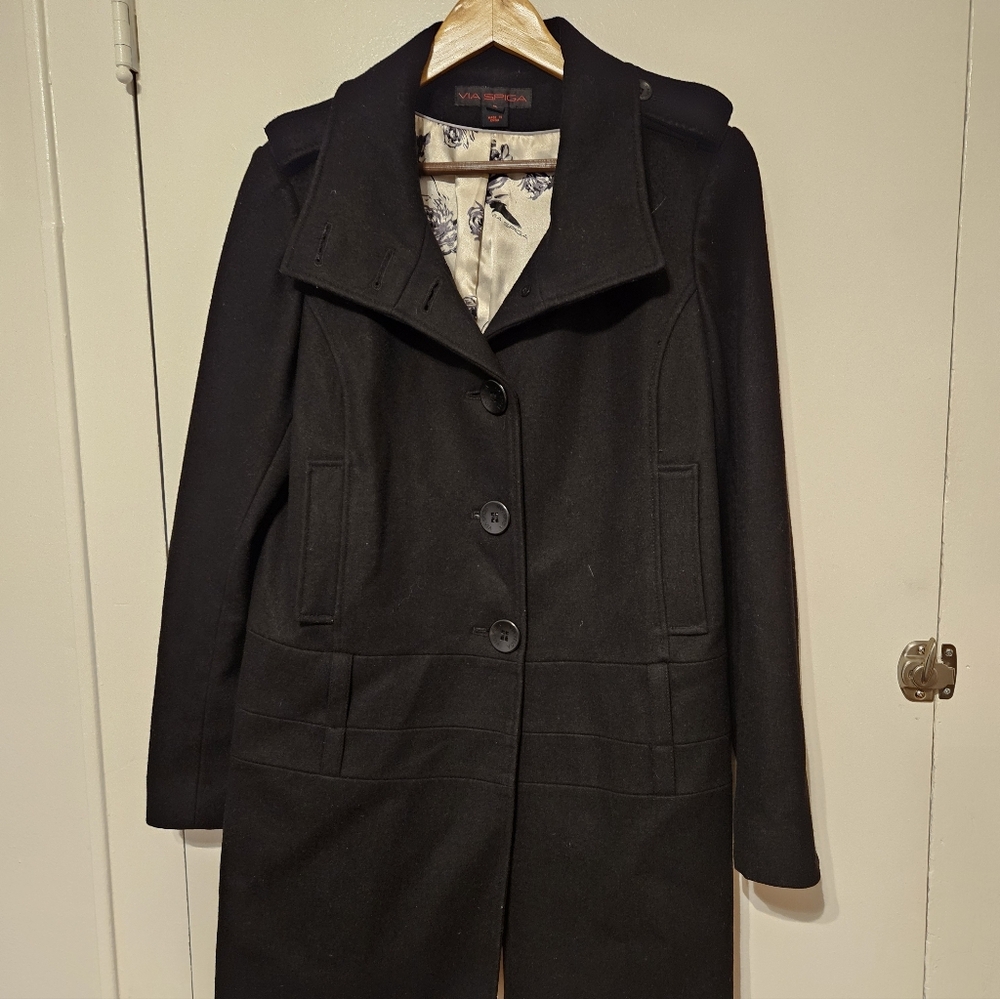 Via Spiga Womans Wool Coat Size 12 Black Great Style